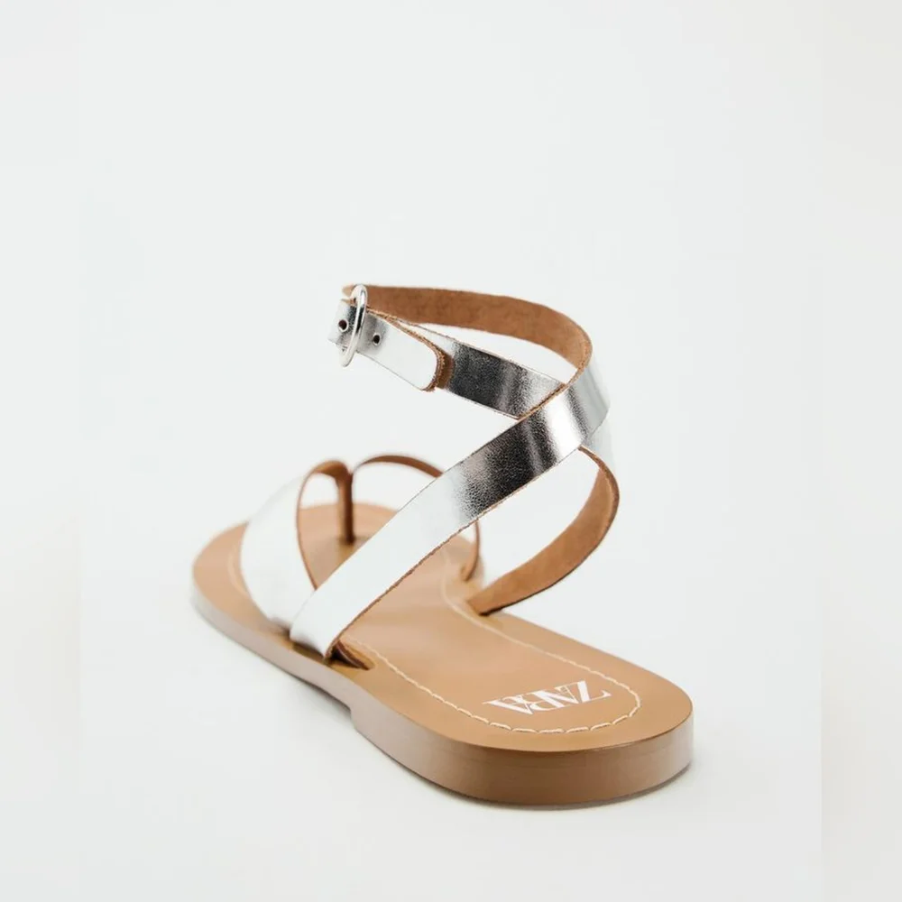 Zara Metallic Flat Sandals - Picture 4 of 8